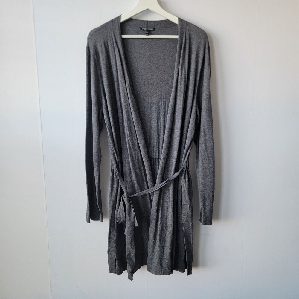 Eileen Fisher womens Tencel Cotton Silk Simple Cardigan size L tie waist Cozy